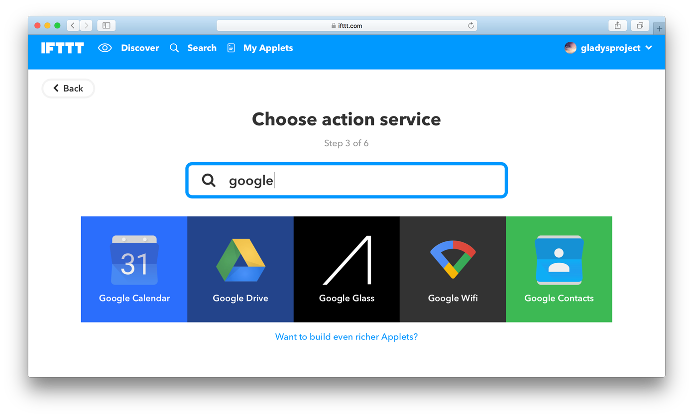 Choose action service IFTTT