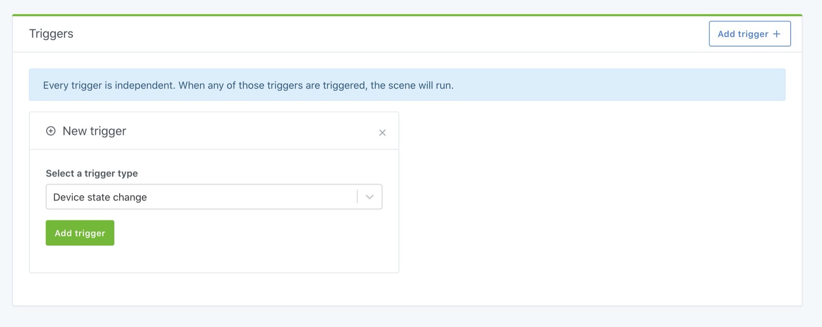 Trigger a scene when a device&#39;s state changes