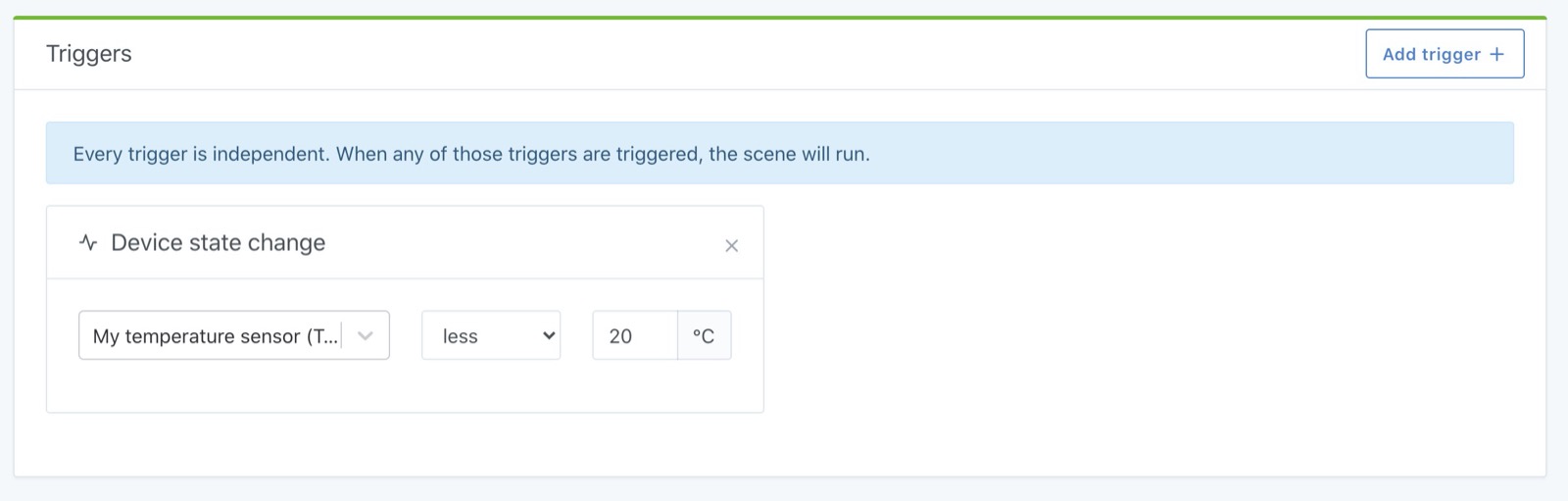 Trigger a scene when a device&#39;s state changes