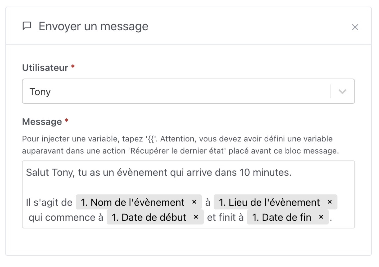 Envoyer un message avec des variables