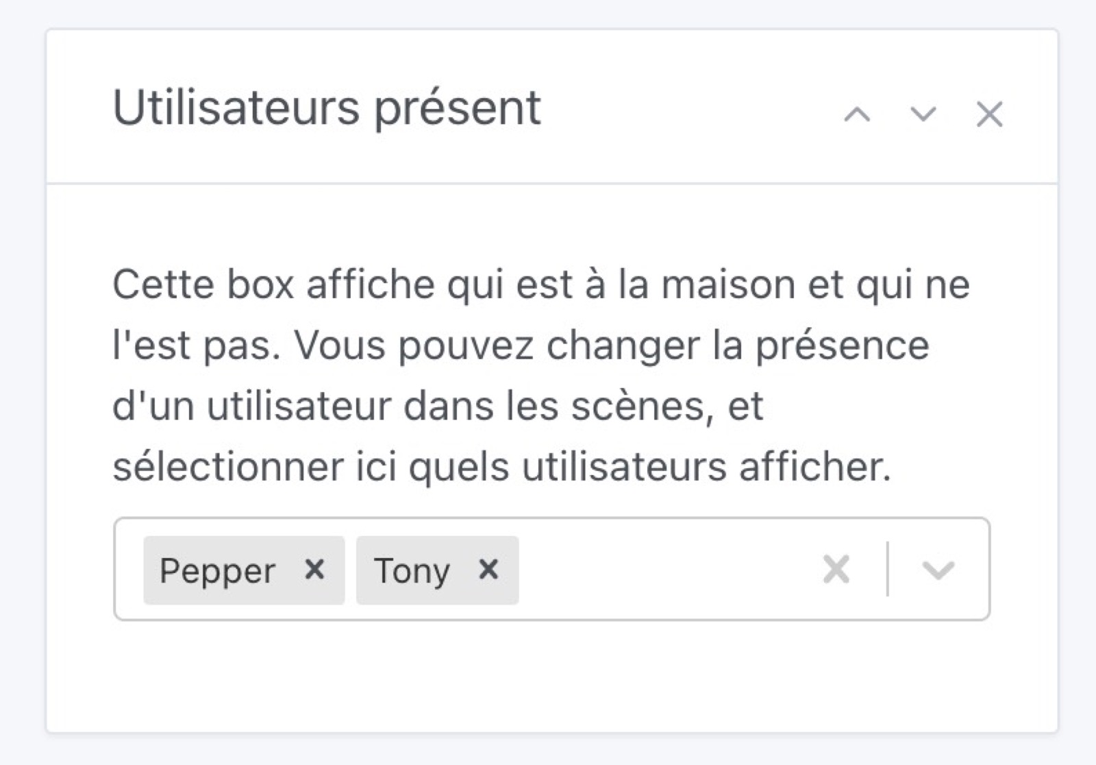 Sélectionner utilisateur à la maison box tableau de bord Gladys Assistant